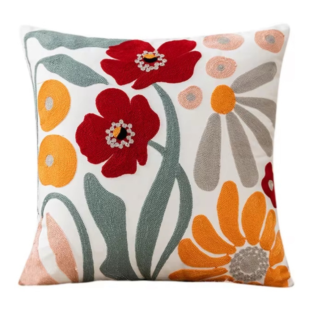 BohoFloral Embroidered Set of Two Throw Pillow